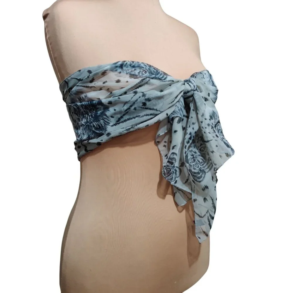 Sheer Gray Animal Print Scarf Lightweight Lion Leopard Graphic Versatile Layer